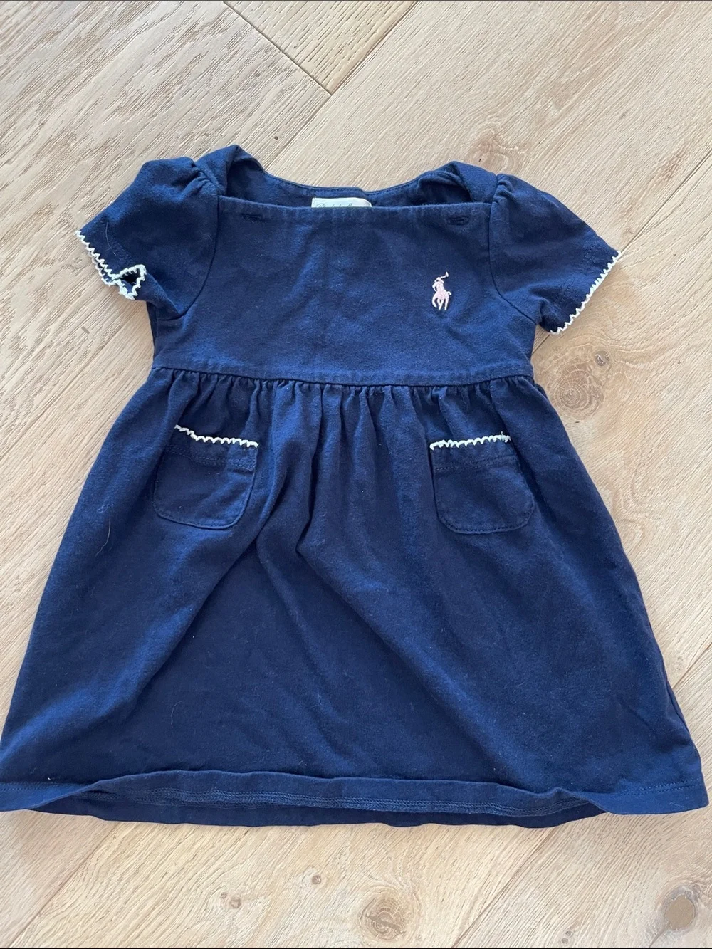 Ralph Lauren Navy Dress with Pink Pony Embroidery